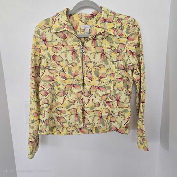 CJ Banks Lightweight Full Zip Jacket Size S Yellow Fruits Lemons Colorful - Picture 1 of 8
